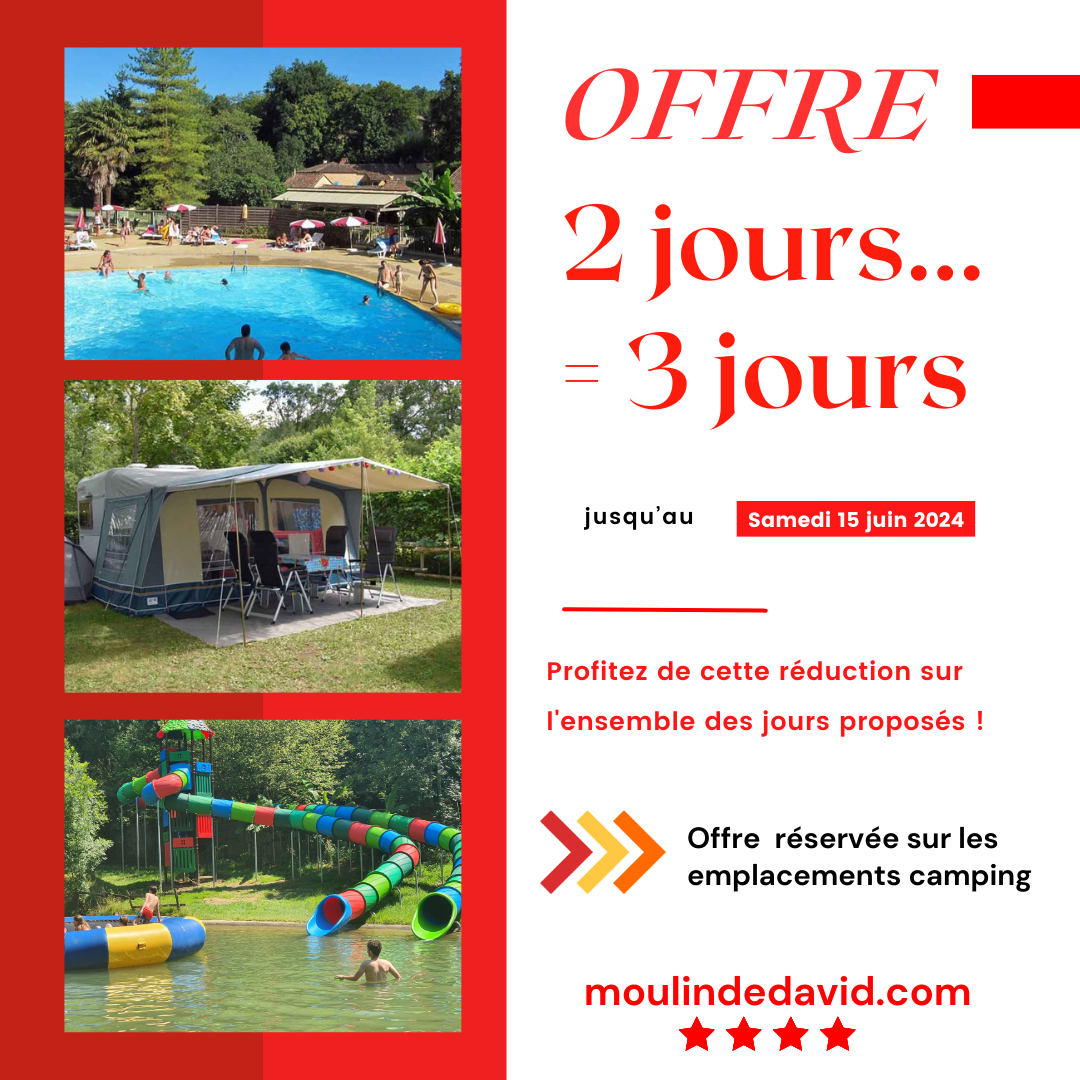 Offre discount camping le moulin de david dordogne campagne lac piscine