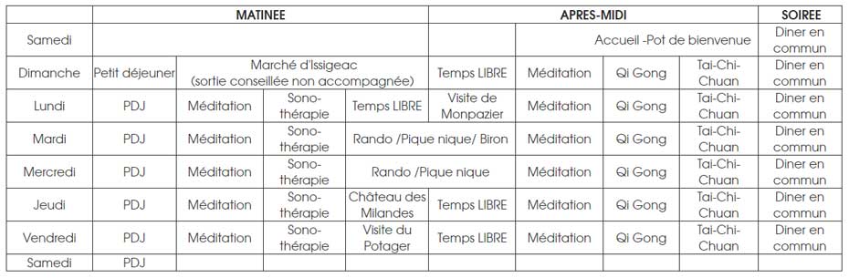 Programme Séjour Bine-etre